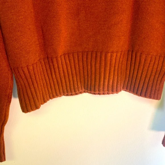 Cyrus Soft Knit Sweater in Pumpkin Rust-Ribbed Mock Turtleneck. - Picture 5 of 5
